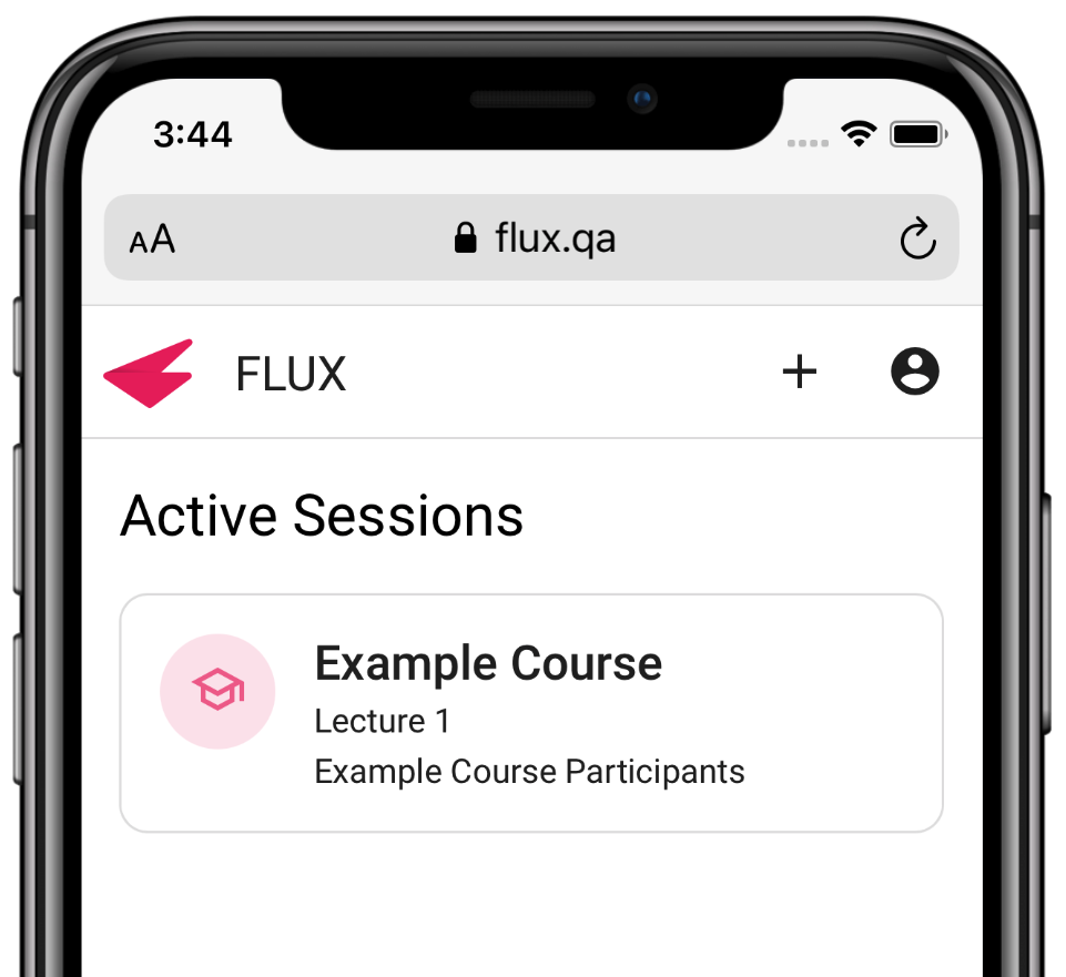 The FLUX participant dashboard showing an active session